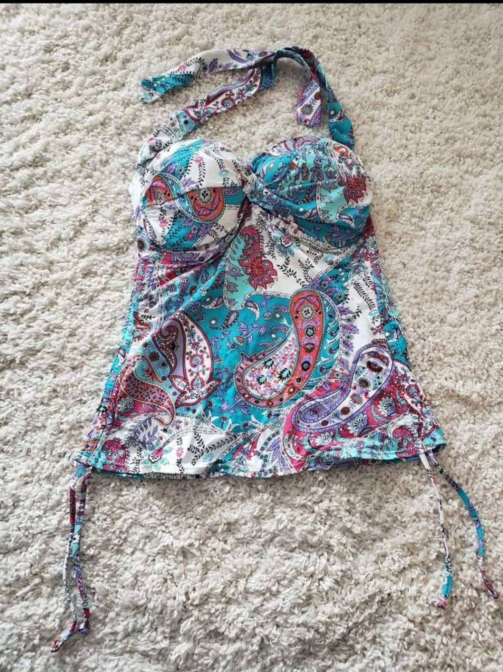 Turquoise Pink Paisley Halter Tankini Top